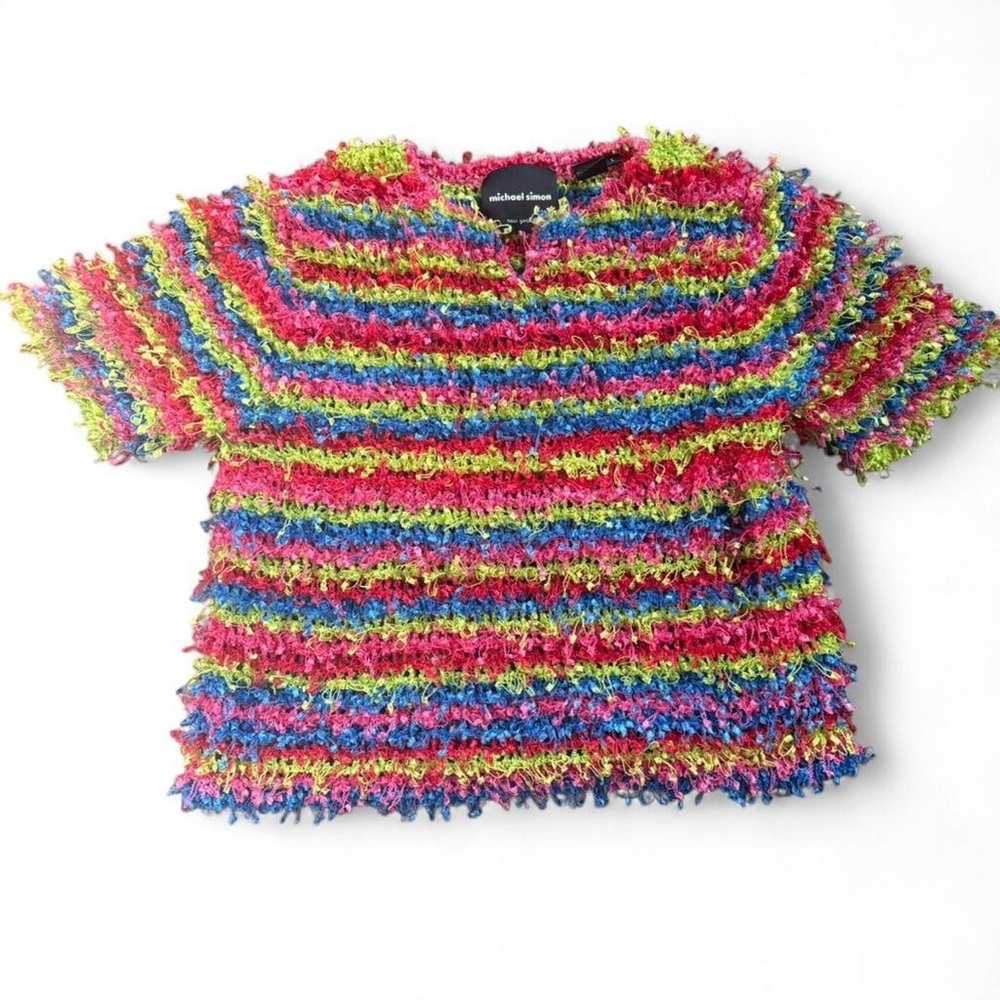 Rare Vintage Michael Simon Confetti Knit short sleeve Top | Size L rainbow knit - Picture 6 of 12